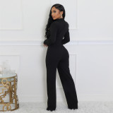 2025 Spring Women Elegant Solid Color Long-Sleeve Jumpsuit with belt