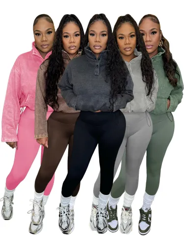 2025 Spring Solid Color Loose Sweatshirt + Leggings Two Piece Tracksuit