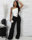 2025 Spring Women Elegant Black and White Contrast Color Bandeau Jumpsuit