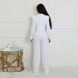 2025 Spring Women Elegant Solid Color Long-Sleeve Jumpsuit with belt