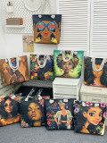 Painted handmade bag cartoon linen canvas bag large capacity black beauty tote bag
