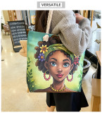 Painted handmade bag cartoon linen canvas bag large capacity black beauty tote bag