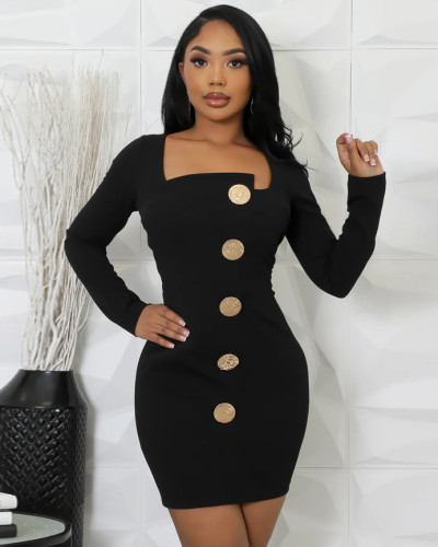 Spring 2025 Women Solid Color Long Sleeve Short Bodycon Dress