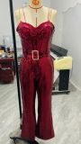 Women's Sexy Chain Belt Sequin Jumpsuit