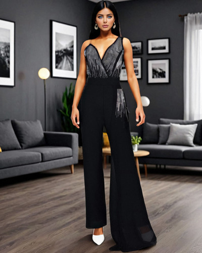 2025 Invisible Strap Women's Slim Fit Beaded Formal Jumpsuit