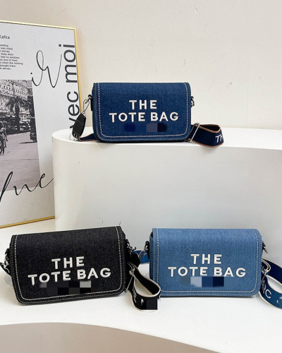 Women's denim bag with lettering messenger bag single shoulder small square bag