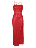 Women's Nightclub Party Sexy Camisole Sequin Skirt Set