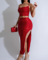 Women's Nightclub Party Sexy Camisole Sequin Skirt Set