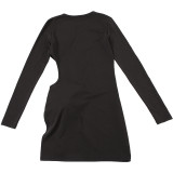 Women's sexy side hollowed-out slim-fit round neck flower decoration long-sleeved dress