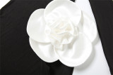 Women's sexy side hollowed-out slim-fit round neck flower decoration long-sleeved dress