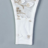 Lleaf embroidery metal chain sexy bodysuit for women Valentine's Day