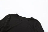 Women's sexy side hollowed-out slim-fit round neck flower decoration long-sleeved dress