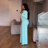 2025 Spring Simple Solid Color Lantern Sleeve Button Decoration Wide Leg Jumpsuit