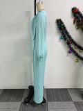 2025 Spring Simple Solid Color Lantern Sleeve Button Decoration Wide Leg Jumpsuit