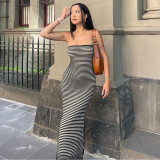 2025 Spring Simple Sexy Knitted Striped Long Tube Dress