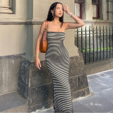 2025 Spring Simple Sexy Knitted Striped Long Tube Dress