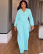2025 Spring Simple Solid Color Lantern Sleeve Button Decoration Wide Leg Jumpsuit