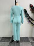 2025 Spring Simple Solid Color Lantern Sleeve Button Decoration Wide Leg Jumpsuit