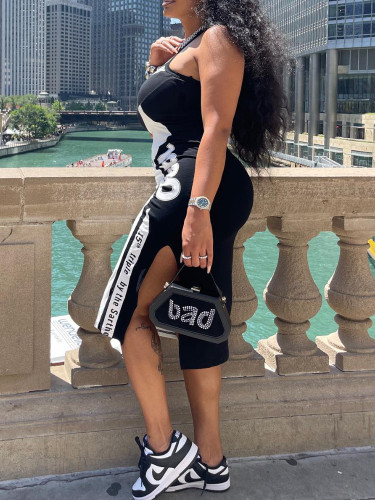 Y2K Motorcycle Style Digital Printing Casual Vest Bodycon Dress
