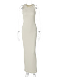 Solid Color Slim Round Neck Sleeveless Ribbed Long Vest Dress