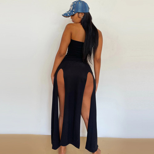 Y2K women's side slit diamond sexy tube dress