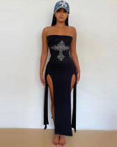 Y2K women's side slit diamond sexy tube dress