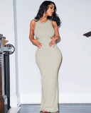 Solid Color Slim Round Neck Sleeveless Ribbed Long Vest Dress