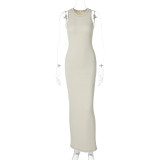Solid Color Slim Round Neck Sleeveless Ribbed Long Vest Dress