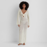 Sexy backless knitted maxi beach dress V-neck elegant long dress