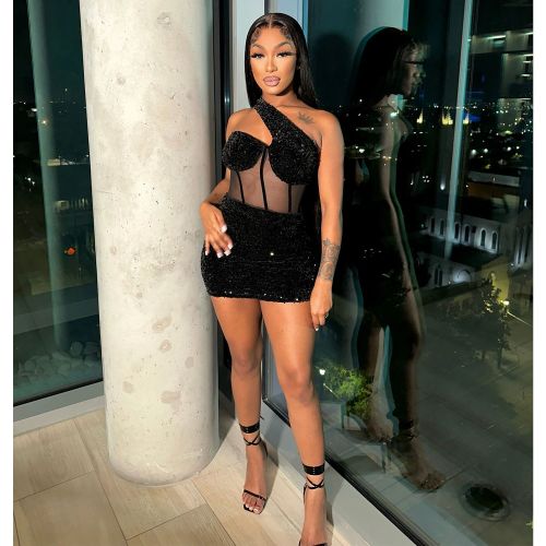 Women clubwear sequin one shoulder mini dress