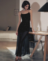 Women's sling shiny mesh long dress