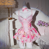 Sexy lingerie lace see-through temptation hollow floral skirt Valentine's Day uniform