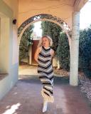 Women's Sexy Tight Striped Tassel Knitted  Women's Sleeveless Midi Dress