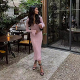 Women's Sexy Bodycon Lapel Ruffle Long Sleeve Single Breasted Knitted Dress
