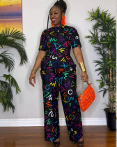 Women's Printed Wide Leg Elastic Cropped Top Two-Piece Set
