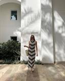 Women's Sexy Tight Striped Tassel Knitted  Women's Sleeveless Midi Dress