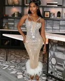 Women's sexy sequined fur evening dress