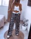 Women's Casual Sleeveless Solid Color Top Leopard Print Pants Two-Piece Set