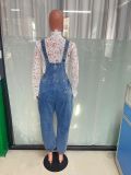 Women Blue Denim Jumpsuit Loose Fit Suspender Jeans