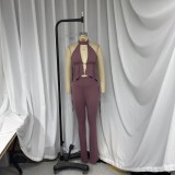 Women Solid Color Sexy Halter Vest Matching Irregular Cut Out Pants Two Piece Clothing Set