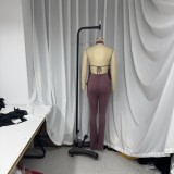 Women Solid Color Sexy Halter Vest Matching Irregular Cut Out Pants Two Piece Clothing Set
