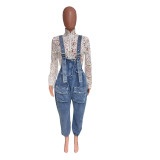 Women Blue Denim Jumpsuit Loose Fit Suspender Jeans