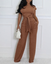 Women casual matching two piece clothing set ribbed top and pants set