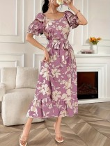 Summer casual floral print tea dress