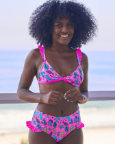 Printed ruffled split swimsuit women bikini wholesale