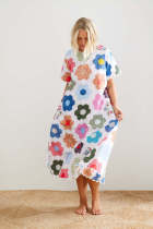 Round Neck Print Loose Casual Linen Boho Dress