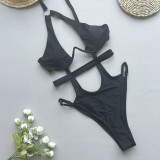 One piece swimsuit women sexy bikini women solid color swimwear