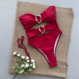 One piece swimsuit women sexy bikini women solid color swimwear
