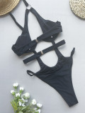One piece swimsuit women sexy bikini women solid color swimwear