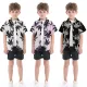 Summer lapel print short-sleeved shirt Hawaiian vacation boy casual shorts two-piece suit